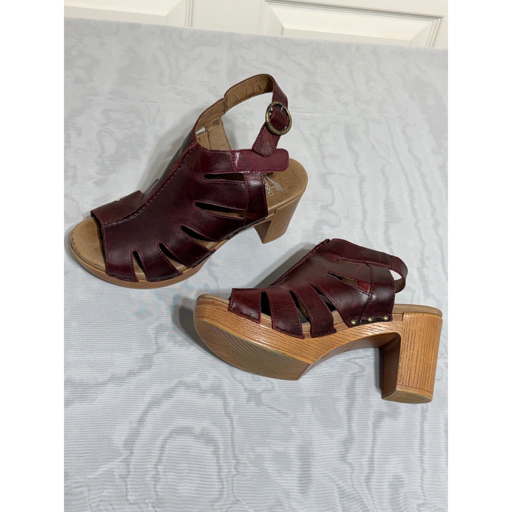 Dansko Thea Red Leather Caged Slingback Platform Clog Sandals Womens 39